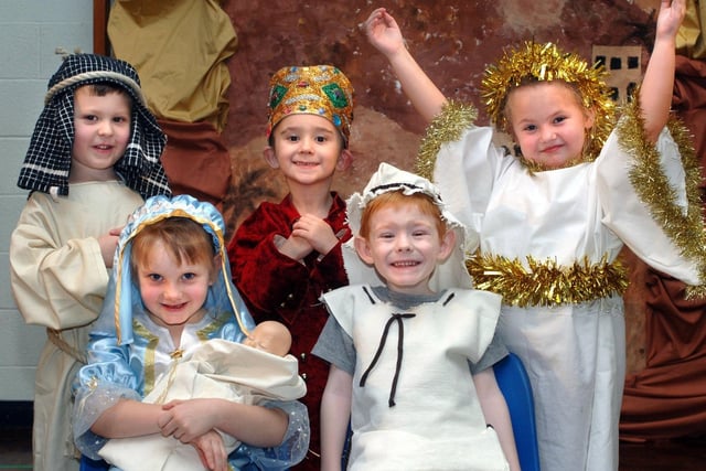 2006  - Nursery and Reception children of St. Patrick's Catholic Primary School, Scholes, with their Christmas play "Wriggly Nativity". Pictured are Jessica as Mary, Luke as Joseph, Michael as a shepherd, Nathan as a king and Bethany as an angel.