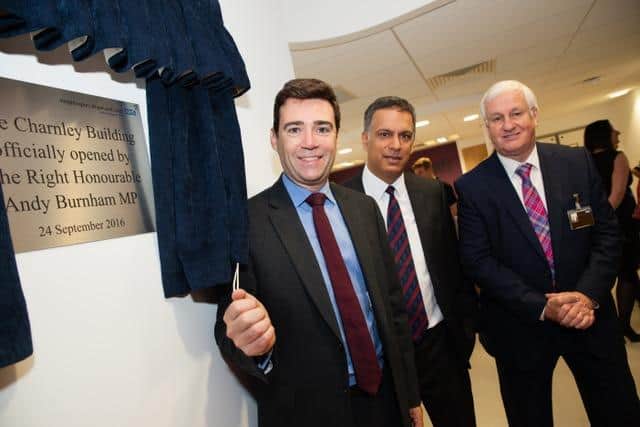 Andrew Foster with Andy Burnham, then Leigh MP and now Greater Manchester Mayor, at the opening of WWL's Charnley building