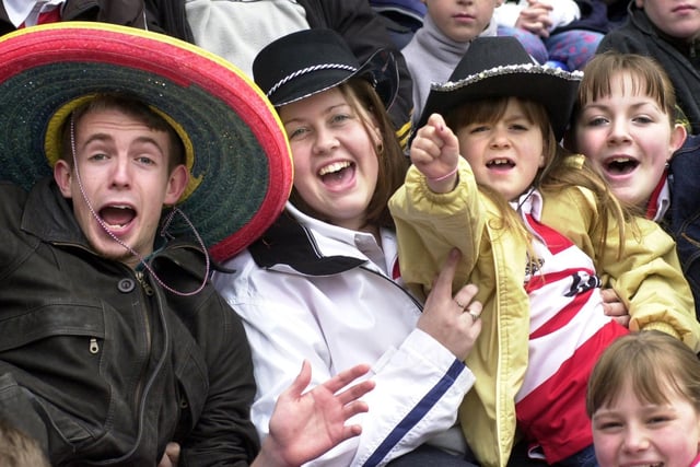  Wigan Warriors fans in good spirits during the Good Friday Super League clash against St. Helens at the JJB Stadium on 13th of April 2001.
The match was a 22-22 draw.
