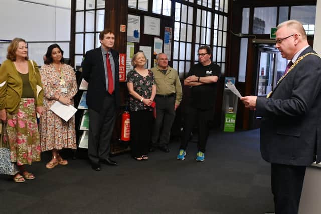A Wigan Council Blue Plaque was unveiled for Mary O'Shaughnessy at Ashton-in-Makerfield Library. The new Mayor of Wigan borough Coun Kevin Anderson was in attendance.