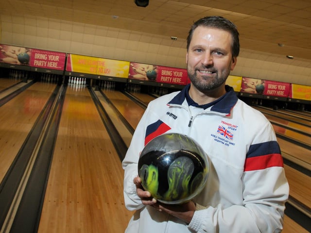 Paul Reynolds from Goose Green, was preparing to compete in badminton and 10-pin bowling events at the following year's World Transplant Games in Malaga. He is pictured at AMF Bowling Wigan