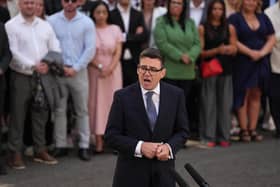 Andy Burnham makes a speech outside 10 Downing Street, London, after meeting King Charles III and accepting his invitation to become Prime Minister and form a new government