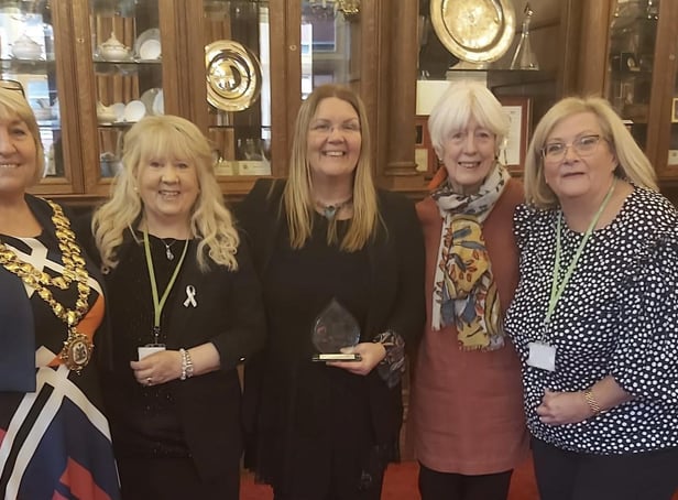 Mayor Coun Marie Morgan, Coun Pat Draper, award winners Sue Seager and Maggie Skilling, and Coun Mary Callaghan