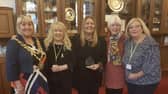Mayor Coun Marie Morgan, Coun Pat Draper, award winners Sue Seager and Maggie Skilling, and Coun Mary Callaghan
