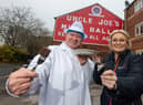Ant Winnard and Helen May with one of the brownies outside the Uncle Joe’s factory