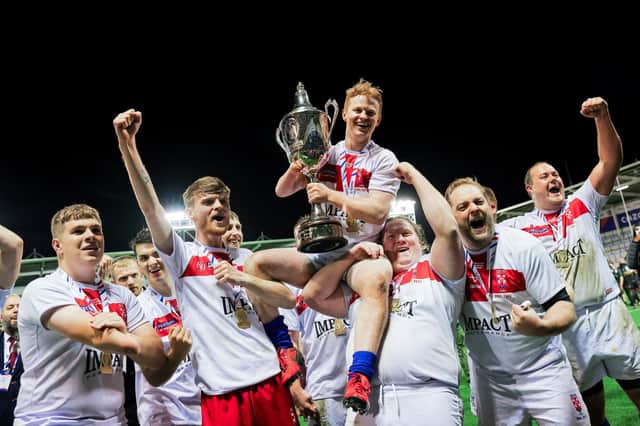 England celebrate with the trophy