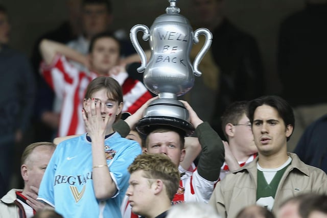 Sunderland fans are disappointed to be relegated after a match against Birmingham City at St Andrew's on April 12 2003.