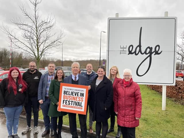 Coun David Molyneux with representatives from Wigan Council, traders and the Business Consortium.