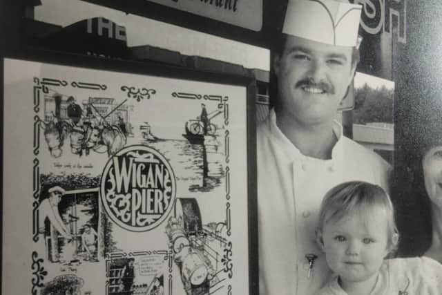 Greg Venables and his daughter Charlotte at the opening of The Wigan Pier restaurant in Squamish, Canada on September 1, 1994