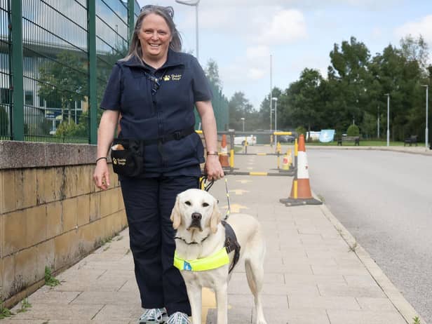 Guide dog trainer Vicki White with trainee Hilda