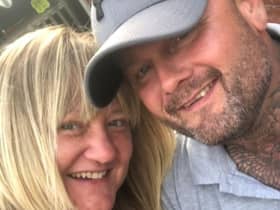 Jamie Harrison, right with his fiancée Amanda