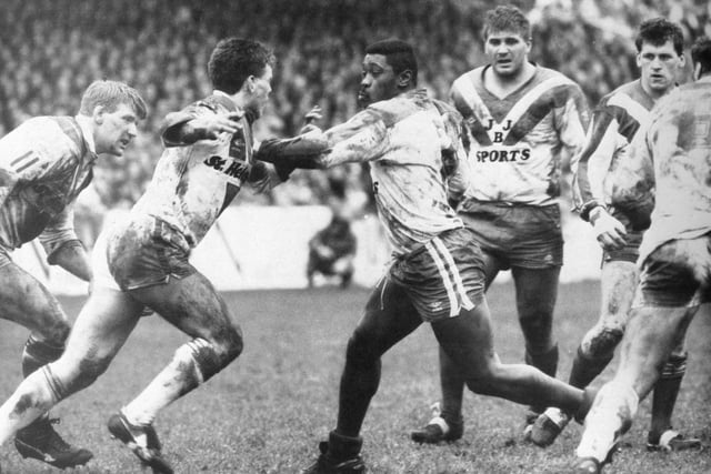 Saints V Wigan Easter derby at Knowsley Road Good Friday 1988 - Paul Groves and Henderson Gill clash