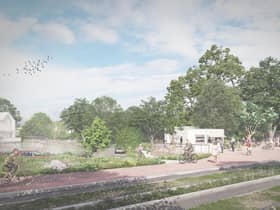 Artist impression of the travel hub at proposed Mosley Common 1,100 home development in Wigan.