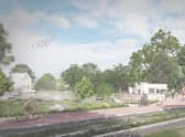 Artist impression of the travel hub at proposed Mosley Common 1,100 home development in Wigan.