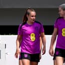 Ella Toone and Alessia Russo during England training this week ahead of the Euros