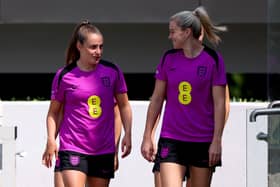 Ella Toone and Alessia Russo during England training this week ahead of the Euros