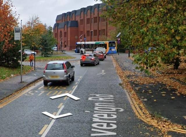 Sovereign Road, Wigan, where two pensioners were in collision with a car and seriously injured
