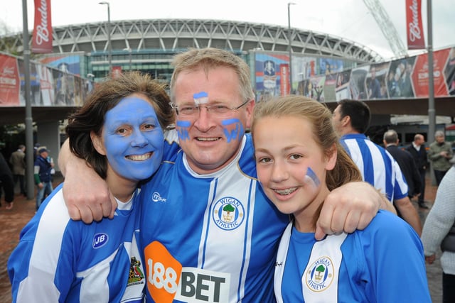 FA Cup Final, Manchester City v Wigan Athletic:  Diane, David and Olivia Powell, from Parbold