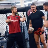 Wigan Warriors players have a training session with UFC heavyweight Tom Aspinall and other members of Fighting for Fitness