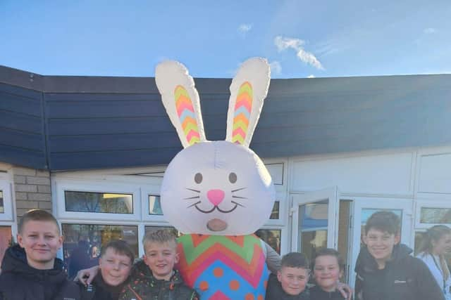 Mrs Swift, the headteacher, getting in the Easter spirit with the Year 6 children