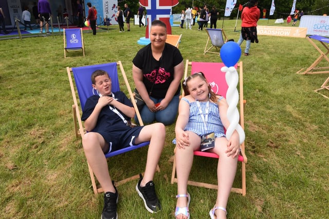 Kirsty Heyes with Cori, left, and Macy, right.
Family fun at children and adults take part in the interactive workshops at the Women's Euro 2022 Roadshow, held at Mesnes Park, Wigan.