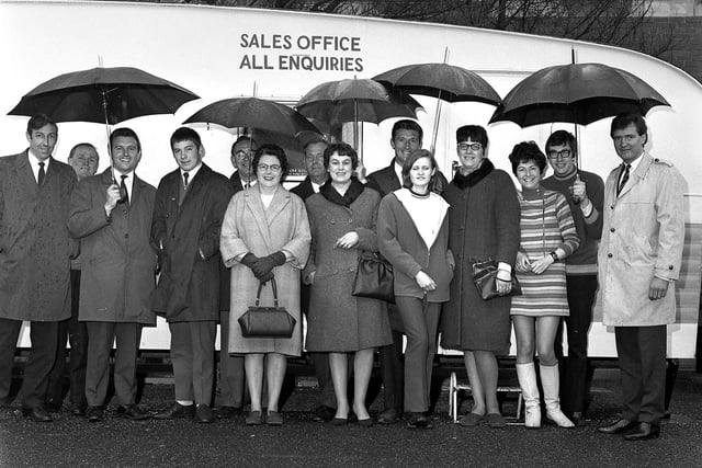 RETRO 1969 Staff at Wiiliams Motor Traders in Wigan set off on a day trip.