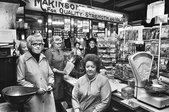 Manageress, Kathleen Roden, left, and shop assistant, Barabara Tate, inside Makinsons Tea Warehouse on Woodcock Street which was due to close in January  1974.
The family tea and coffee business was started in the 1880s and was owned by Richard Makinson who also built and owned the Makinson Arcade.