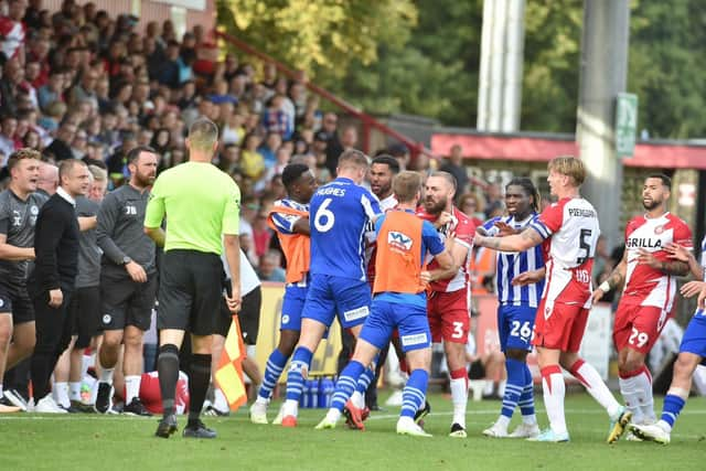 Tempers were frayed during Latics' defeat at Stevenage on Saturday