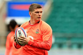 Owen Farrell looks on during the England captain's run at Twickenham Stadium on November 12, 2021