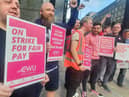John Devlin 29/07/2022. GLASGOW. BT workers on the picket line in Glasgow. CWU members in Northern Ireland and across the UK, including 999 call handlers, are to take part in further strike action tomorrow