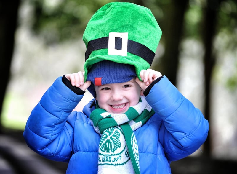 2018 - Connor Boyle, five, has fun celebrating St Patrick's Day events at Haigh Woodland Park, Wigan