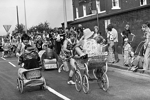 The annual Garswood pram race on Bank Holiday Monday 30th of August 1976.