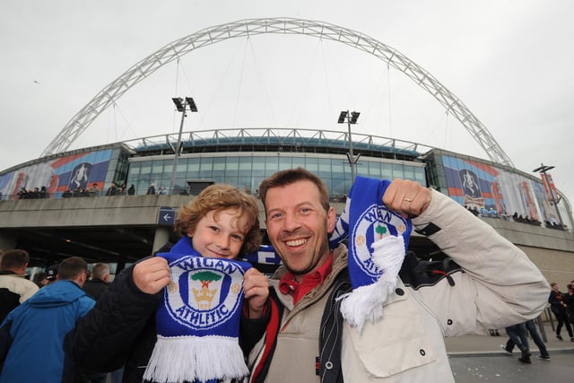 FA Cup Final, Manchester City v Wigan Athletic:  Anthony Fairhurst and son Oliver, six, from Standish