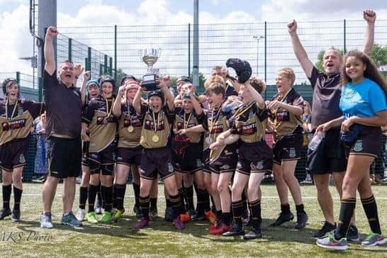 Hindley Amateur Rugby League Football Club youngsters celebrate