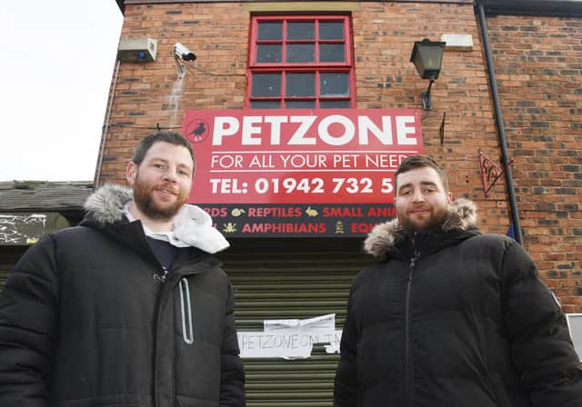 John Fish, left, and brother Paul Fish, have closed their pet shop Petzone, Jaxon's Court, Wigan, and moved their business online because of rising energy costs.