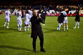 Shaun Maloney thanks the travelling fans following the FA Cup victory at Cambridge