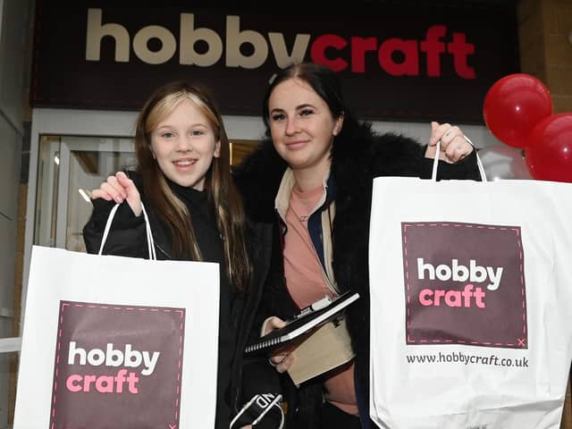 Happy customers at the new Hobby Craft store at Robin Retail Park, Wigan.