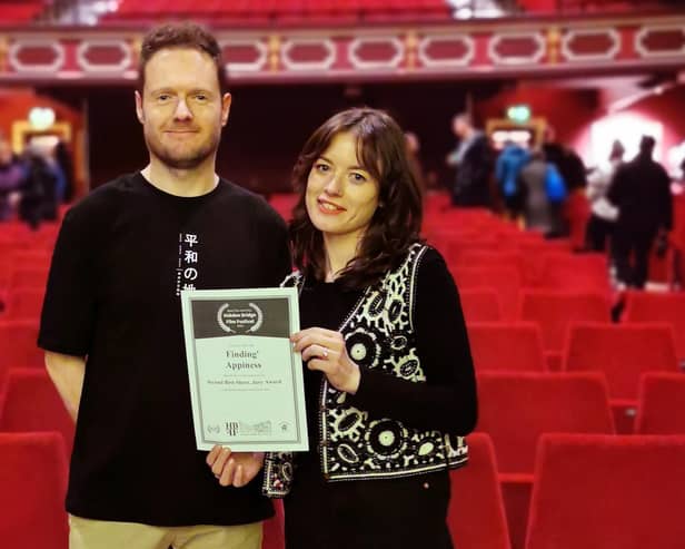 Scott Bradley and Natasha Hawthornthwaite celebrate at Hebden Bridge Film Festival
