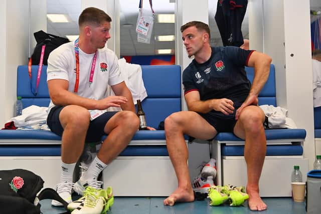 George Ford (right) chats with Owen Farrell after England's World Cup opening win over Argentina