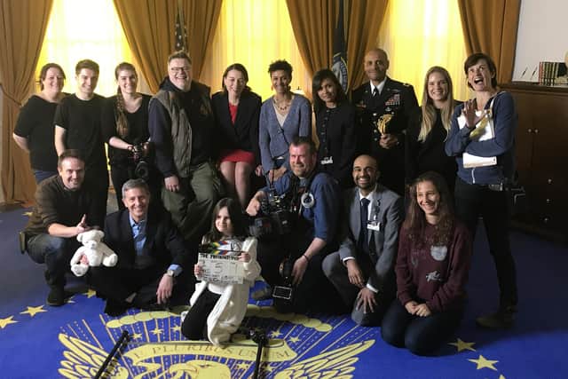 Some of Impact's cast and crew in the Oval Office set