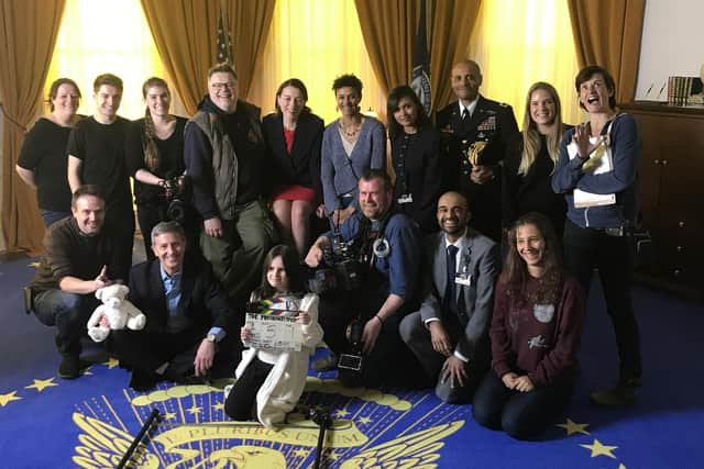 Some of Impact's cast and crew in the Oval Office set