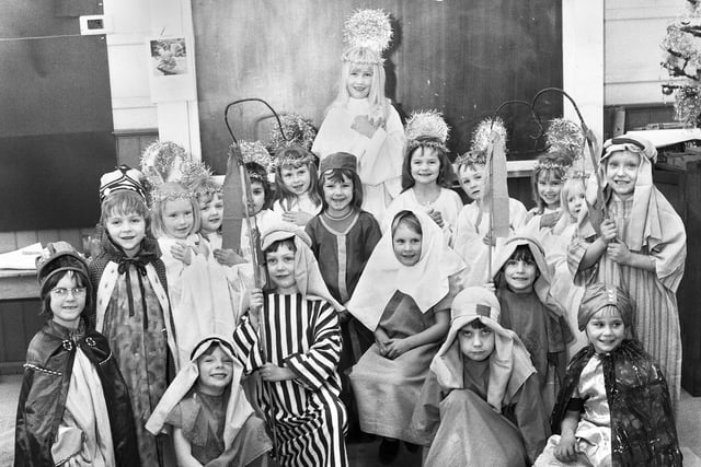 Infants of Highfield St. Matthews CE Primary School with their nativity play in December 1973.