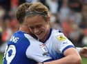Thelo Aasgaard celebrates his winning goal with Callum Lang