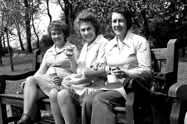 Drinks in the sunshine at Mesnes Park in 1978