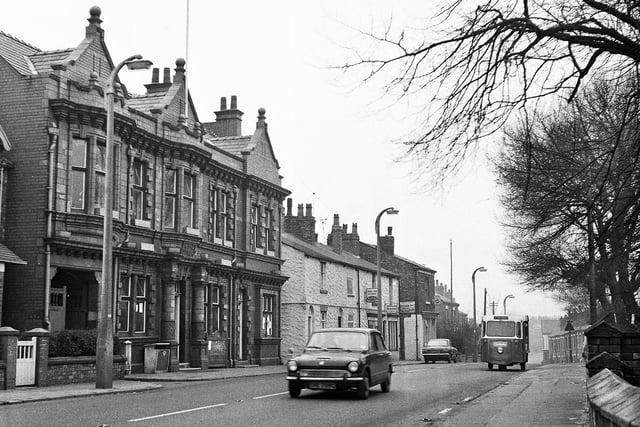 Warrington Road, Abram, with the council offices on the left in March 1972.