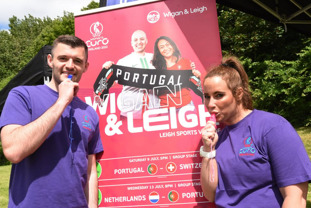 From left, Shaun Taylor and Kat McEvoy
Family fun at children and adults take part in the interactive workshops at the Women's Euro 2022 Roadshow, held at Mesnes Park, Wigan.