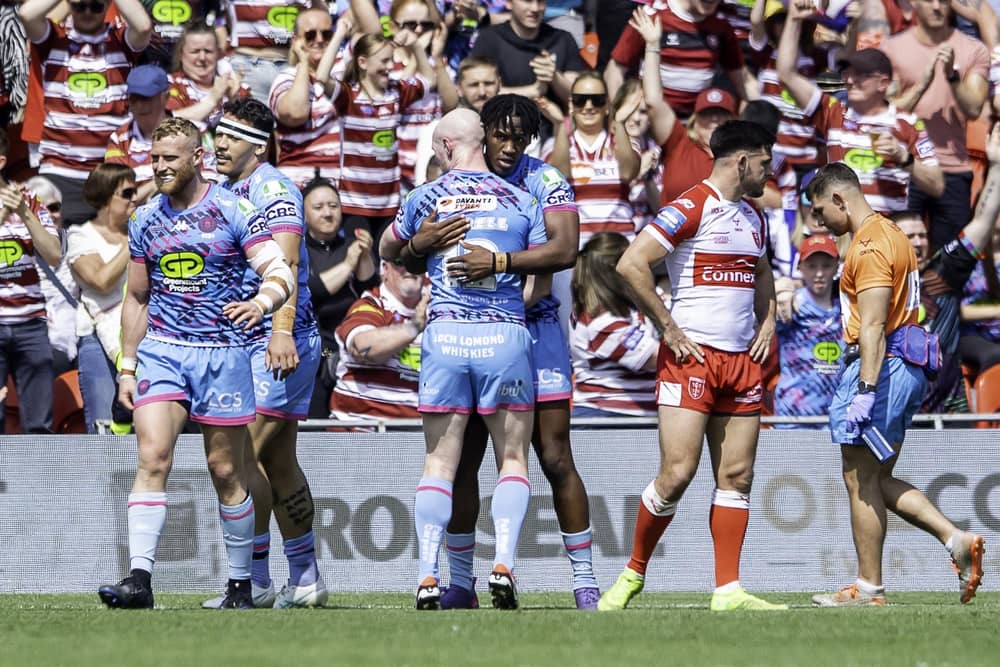 Wigan Warriors will face either Warrington Wolves or Huddersfield Giants in the Challenge Cup final