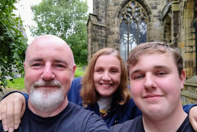 Joanne Smith, centre with husband Phil and son George