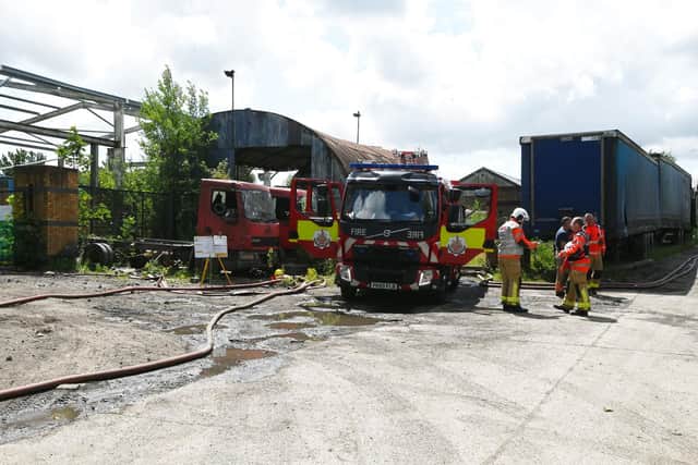 Firefighters at the site on Bolton House Road, Bickershaw