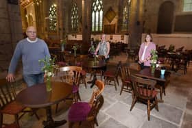 Harry Lees, Helen Foster and Brenda Entwistle inside the church five years ago when the hub was first mooted